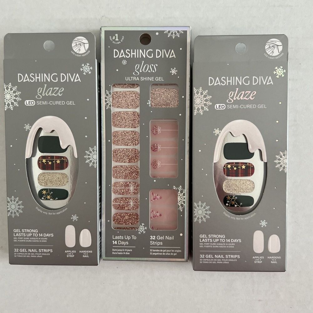 Lot Of 3 Dashing Diva 2 Semi‎ Cured Gel And 1 Ultra Shine Each Box 32 Nails